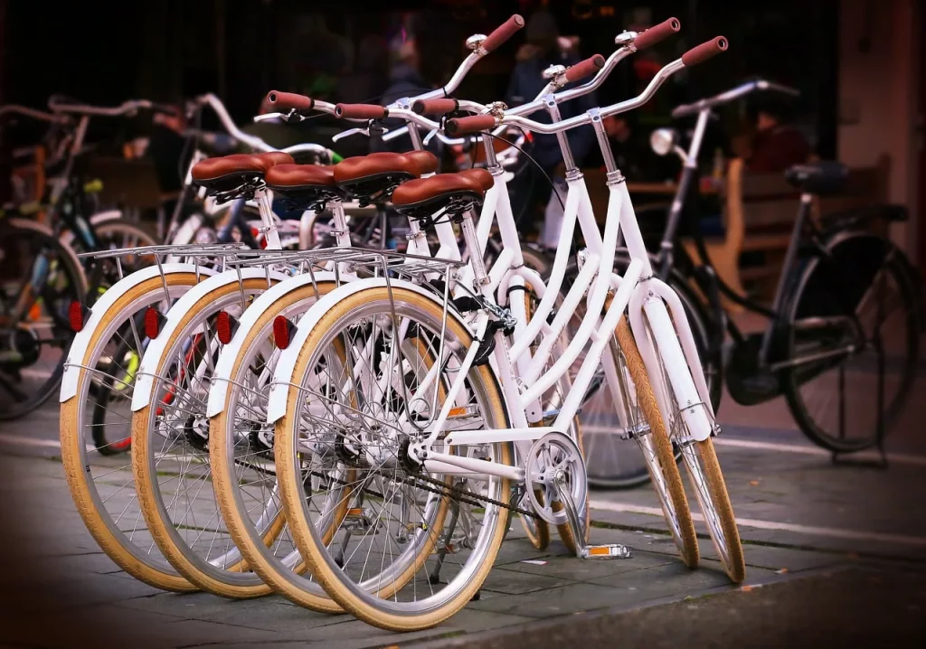 bicycles parked in the streets