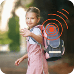a girl with bags carrying gps tracker waving her hand