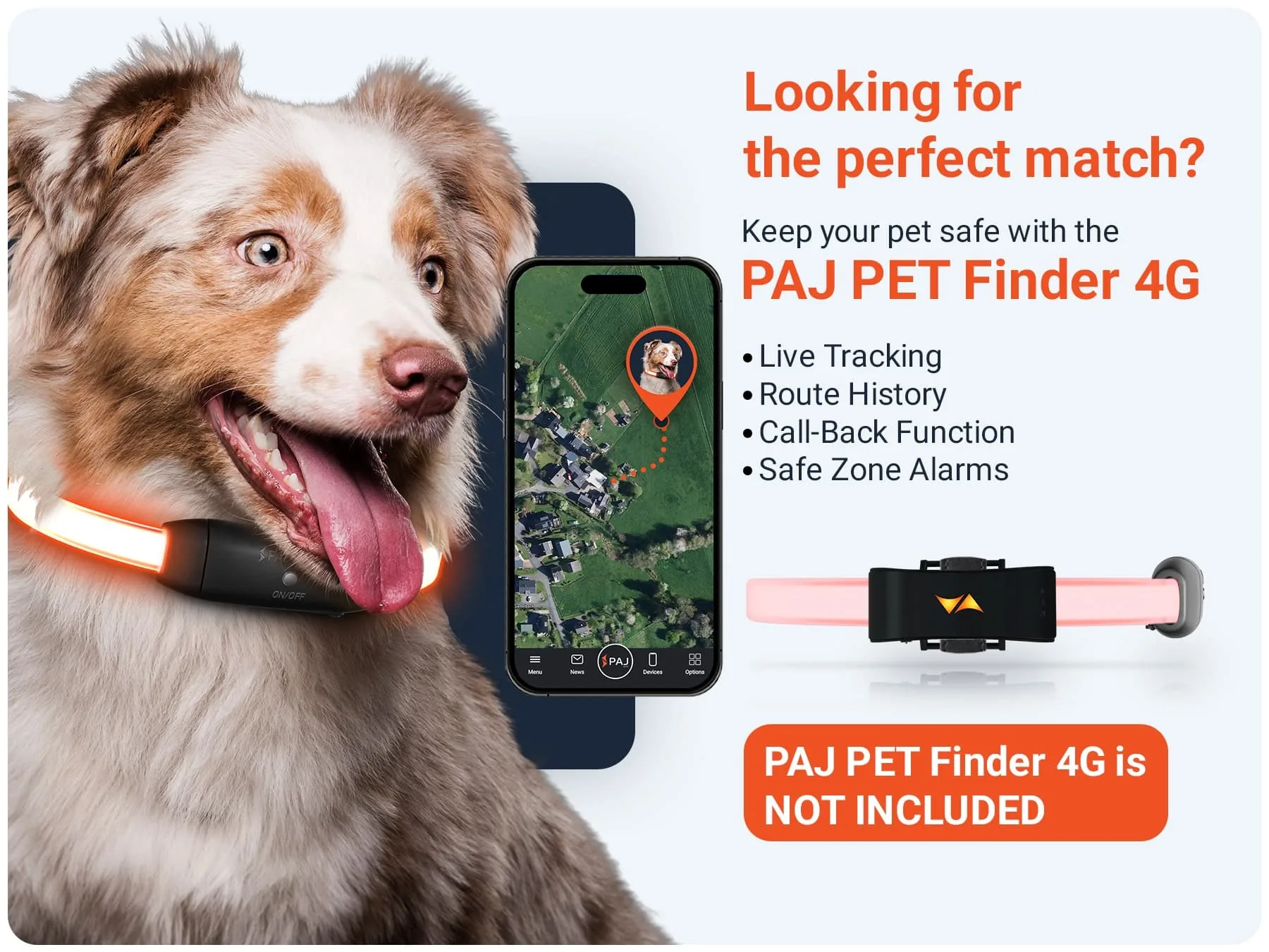 PAJ LIGHT LED collar for dogs combination with PET Finder