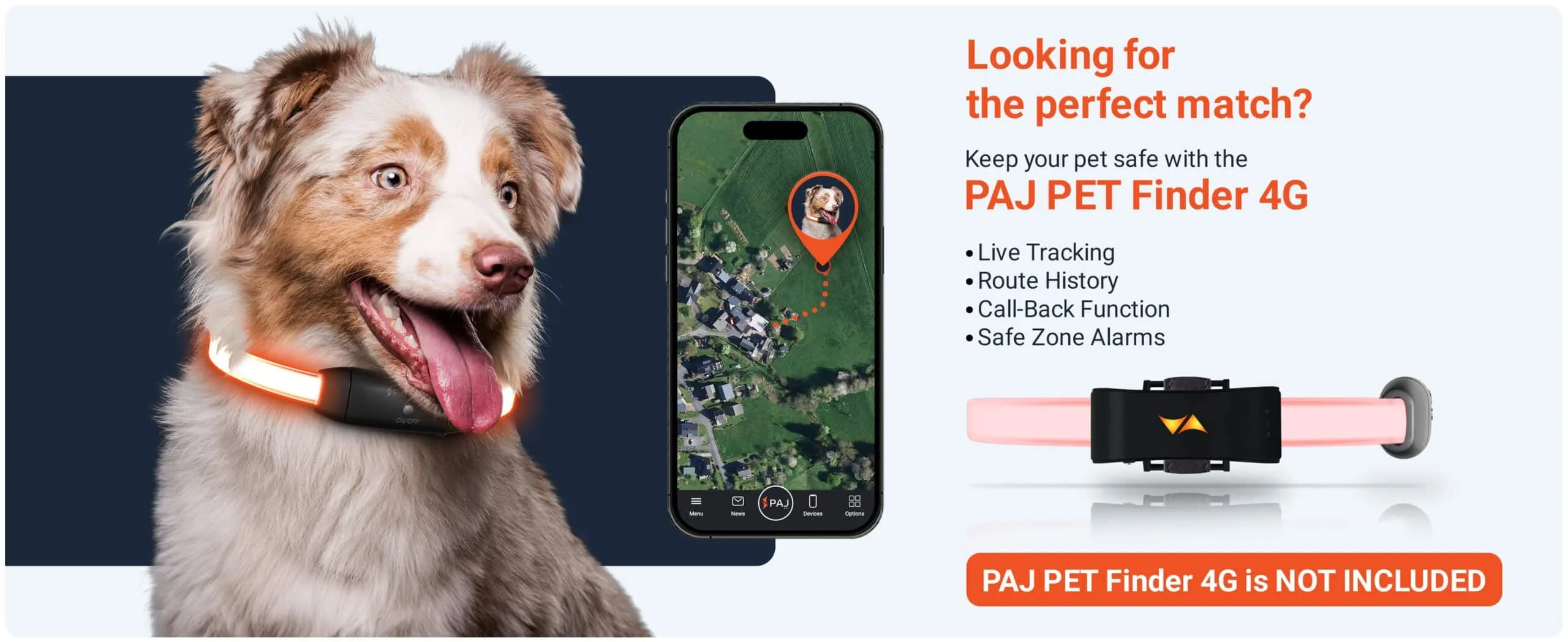 PAJ LIGHT LED collar for dogs combination with PET Finder